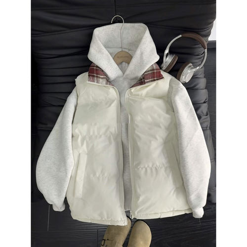 格子拼接羽绒马甲男加厚棉服坎肩