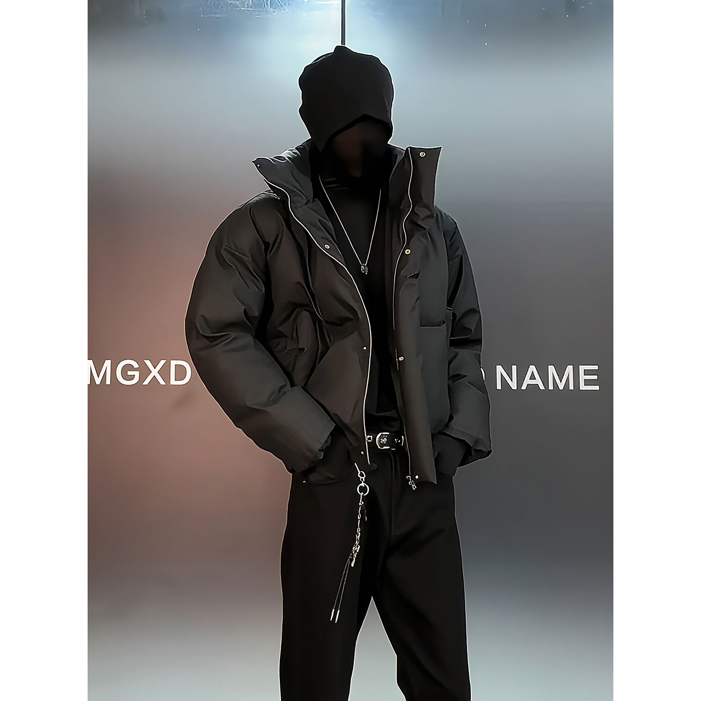 pu皮羽绒棉服可拆卸连帽毛领外套