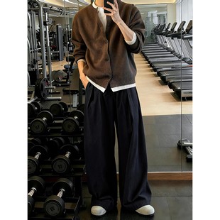 黑色弯刀微喇西裤男款秋冬美式痞帅高级感裤子垂坠感直筒休闲长裤