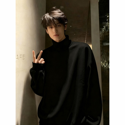 德绒打底衫男加绒加厚半高领卫衣