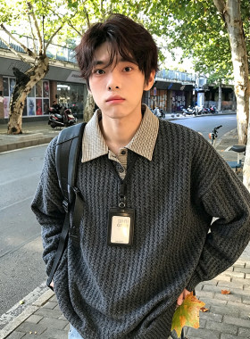 美式复古千鸟格polo衫男款秋季