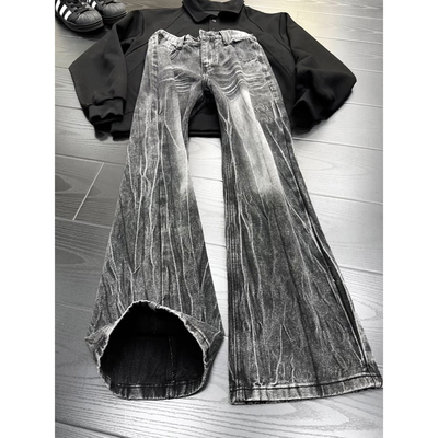 加绒微喇牛仔裤加厚美式高街裤子