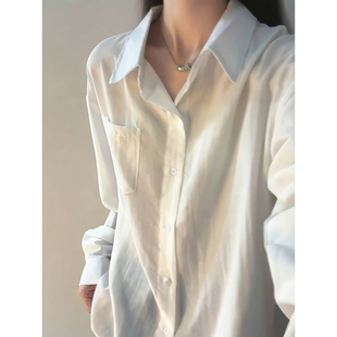 白色亚麻长袖衬衫男款秋季轻奢高级感衬衣宽松慵懒垂感老钱风外套
