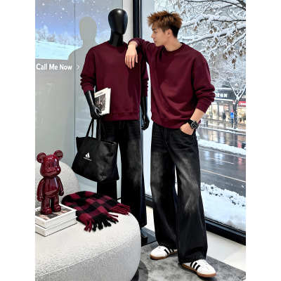 圆领卫衣男冬季美式重磅长袖t恤