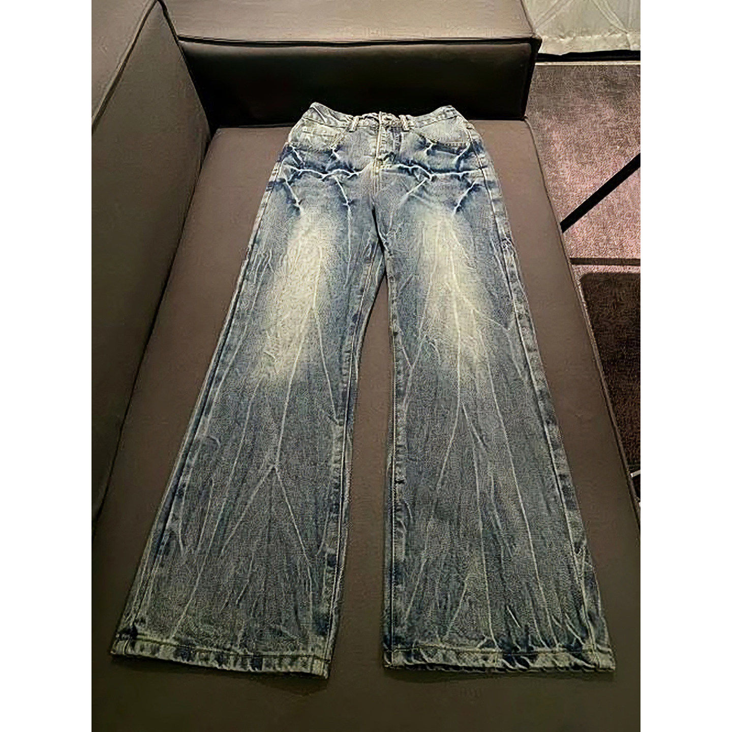 复古蓝闪电纹微喇牛仔裤男款冬季美式加绒裤子直筒宽松弯刀工装裤,男装,牛仔裤,淘宝优惠券,粉丝福利购,淘宝优惠卷