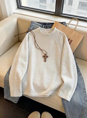 白灰色重磅硬挺长袖t恤男款春季解构拼接卫衣cleanfit内搭打底衫