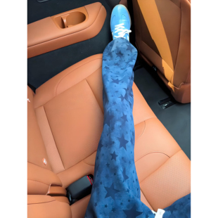 藏青色水洗扎染星星卫裤男秋冬重磅美式弯刀裤子加绒直筒运动长裤