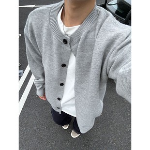 cleanfit针织开衫外套男款秋季灰色短款毛衣慵懒高级感衬衫式夹克