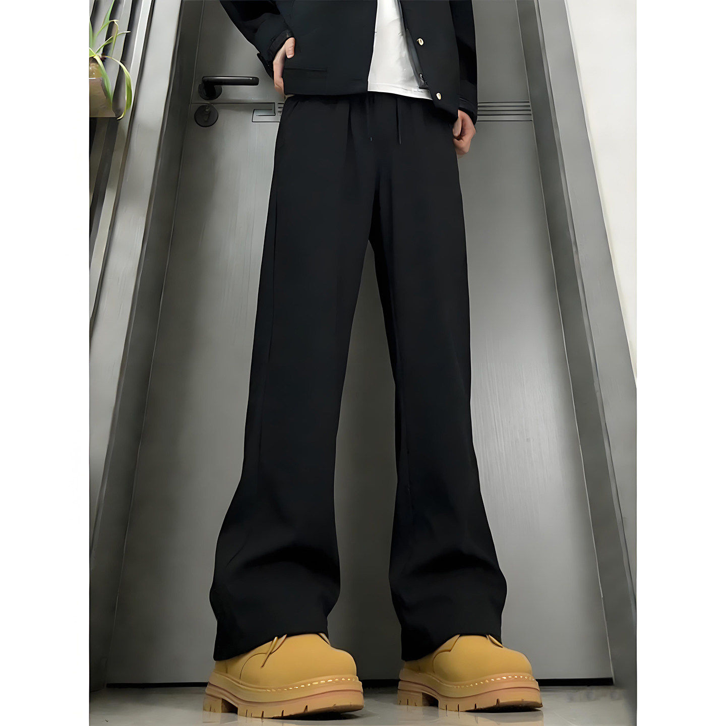 黑色微喇休闲西裤男款秋冬马丁靴搭配弯刀裤子直筒加绒防水冲锋裤,男装,休闲裤,淘宝优惠券,粉丝福利购,淘宝优惠卷