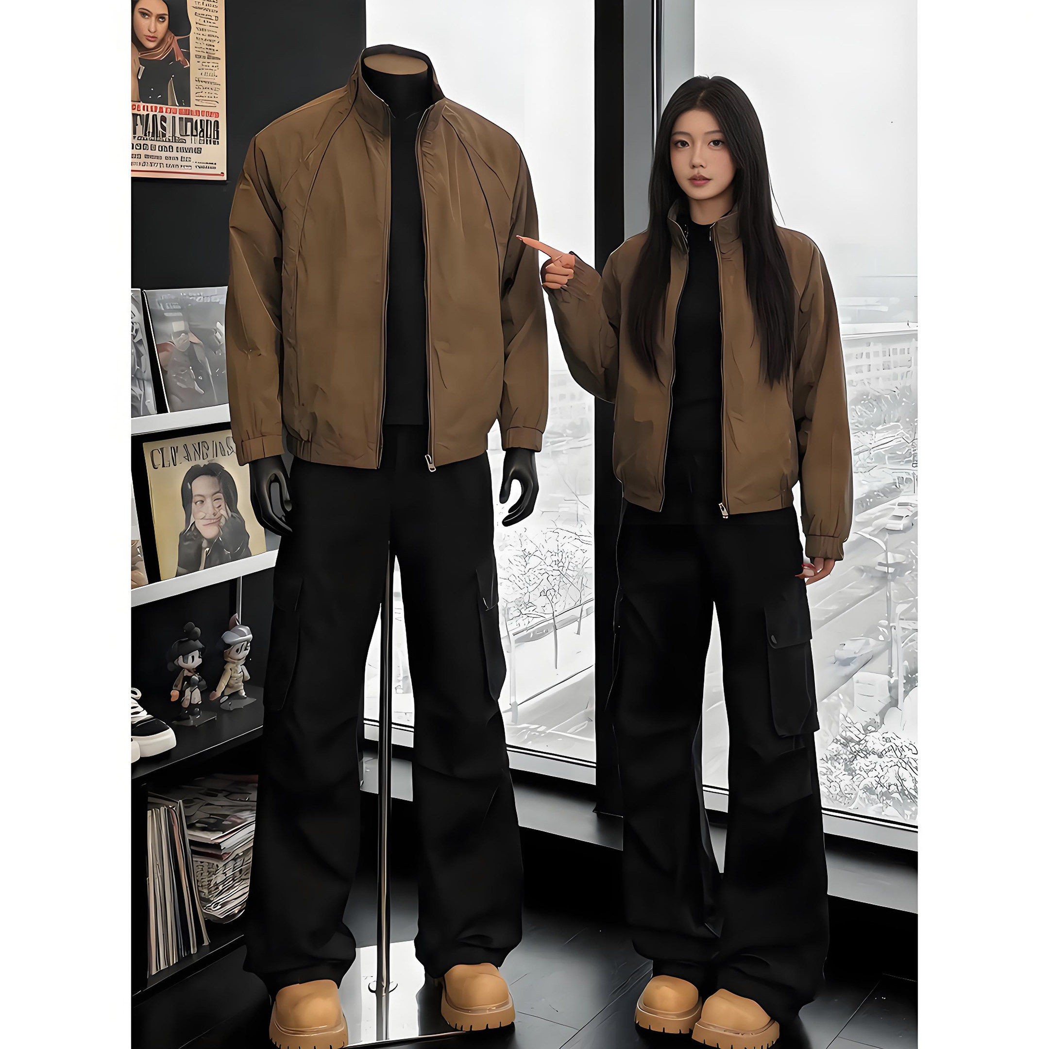 美拉德棕色解构飞行夹克男款春季廓形短款冲锋衣cleanfit立领外套