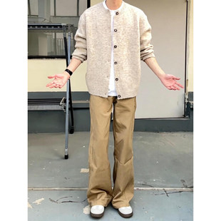 卡其色美式弯刀工装裤男款春秋潮牌高级感裤子直筒宽松阔腿休闲裤