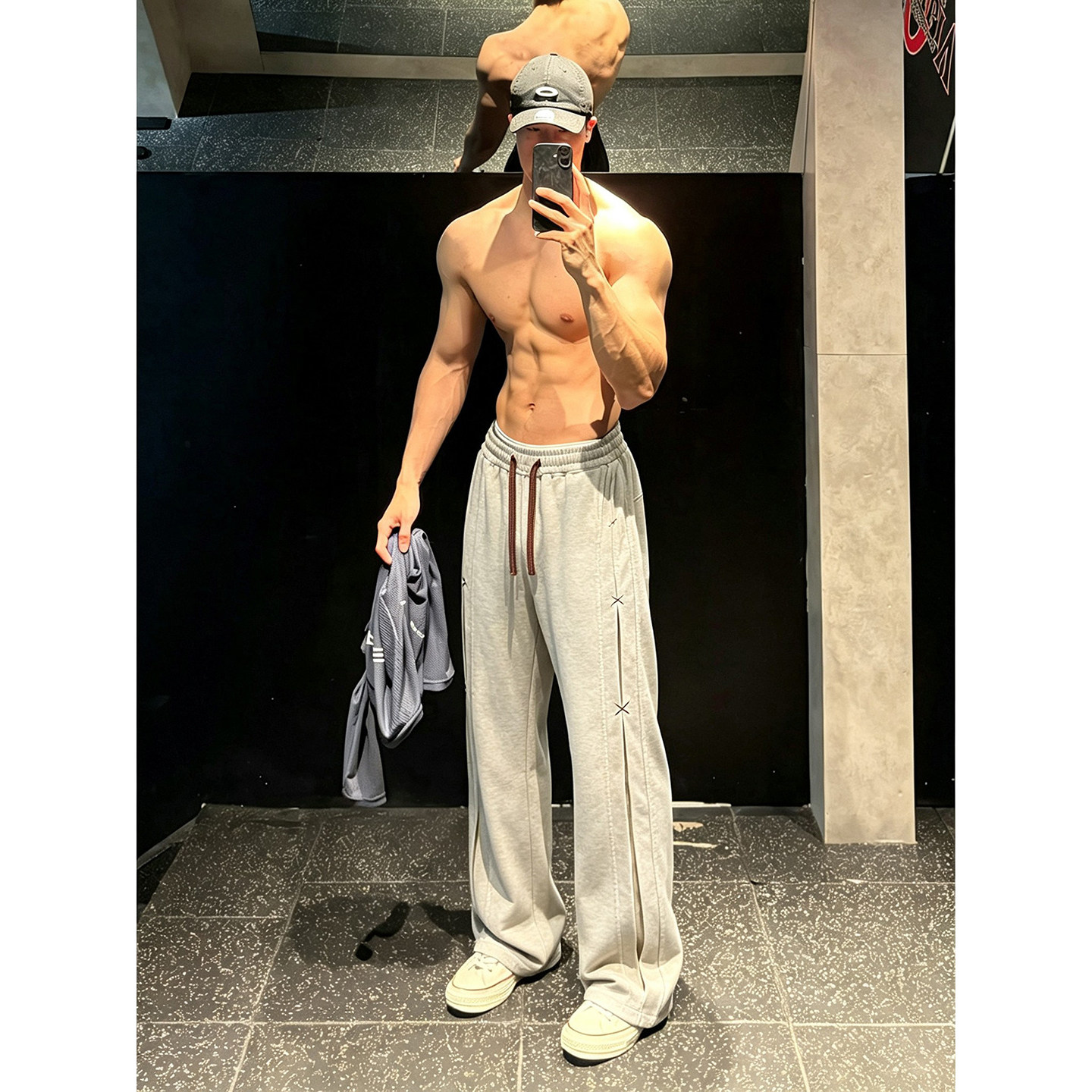美式健身运动灰色卫裤男款秋季图片