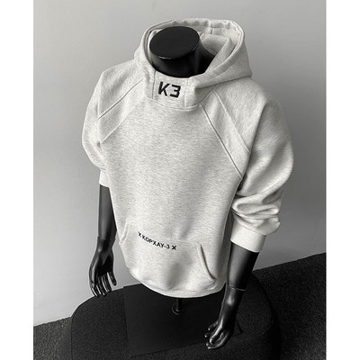 美式刺绣连帽卫衣男复古拼接外套