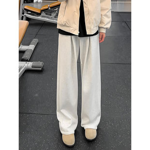 花灰色美式重磅加绒加厚卫裤男款冬季健身训练运动裤直筒休闲长裤