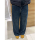 男款 秋冬加厚美式 高街裤 深蓝色复古阔腿牛仔裤 子宽松显瘦微喇长裤