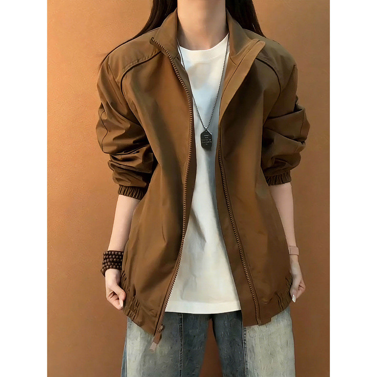 美拉德棕色工装飞行夹克男女春秋廓形短款立领外套美式复古棒球服,男装,夹克,淘宝优惠券,粉丝福利购,淘宝优惠卷