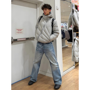 白鸭绒排骨连帽羽绒服男款冬季斜拉链设计感棉服保暖加厚棉衣外套