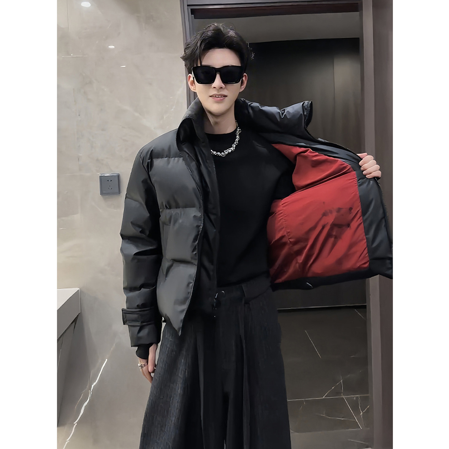 美式高街羽绒服设计感立领面包服