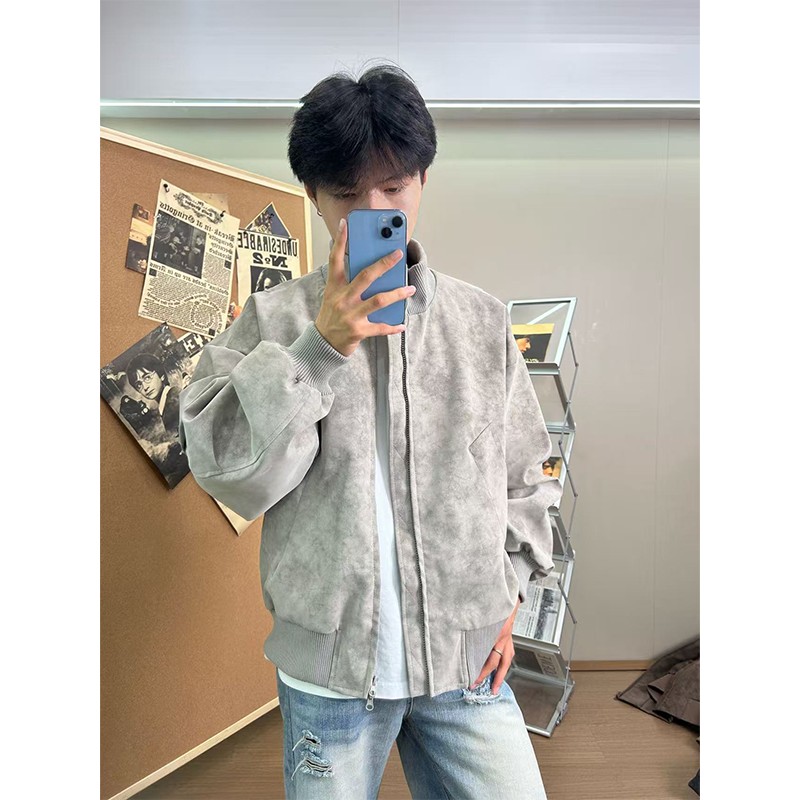 美式复古外套男秋季扎染飞行夹克