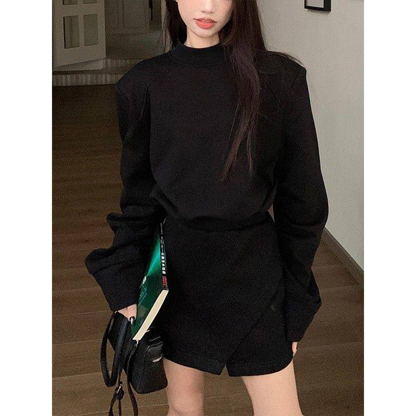 黑色卫衣套装裙女独特漂亮冬装2026超火穿搭一整套冬季极简高级感,女装/女士精品,时尚套装,淘宝优惠券,粉丝福利购,淘宝优惠卷