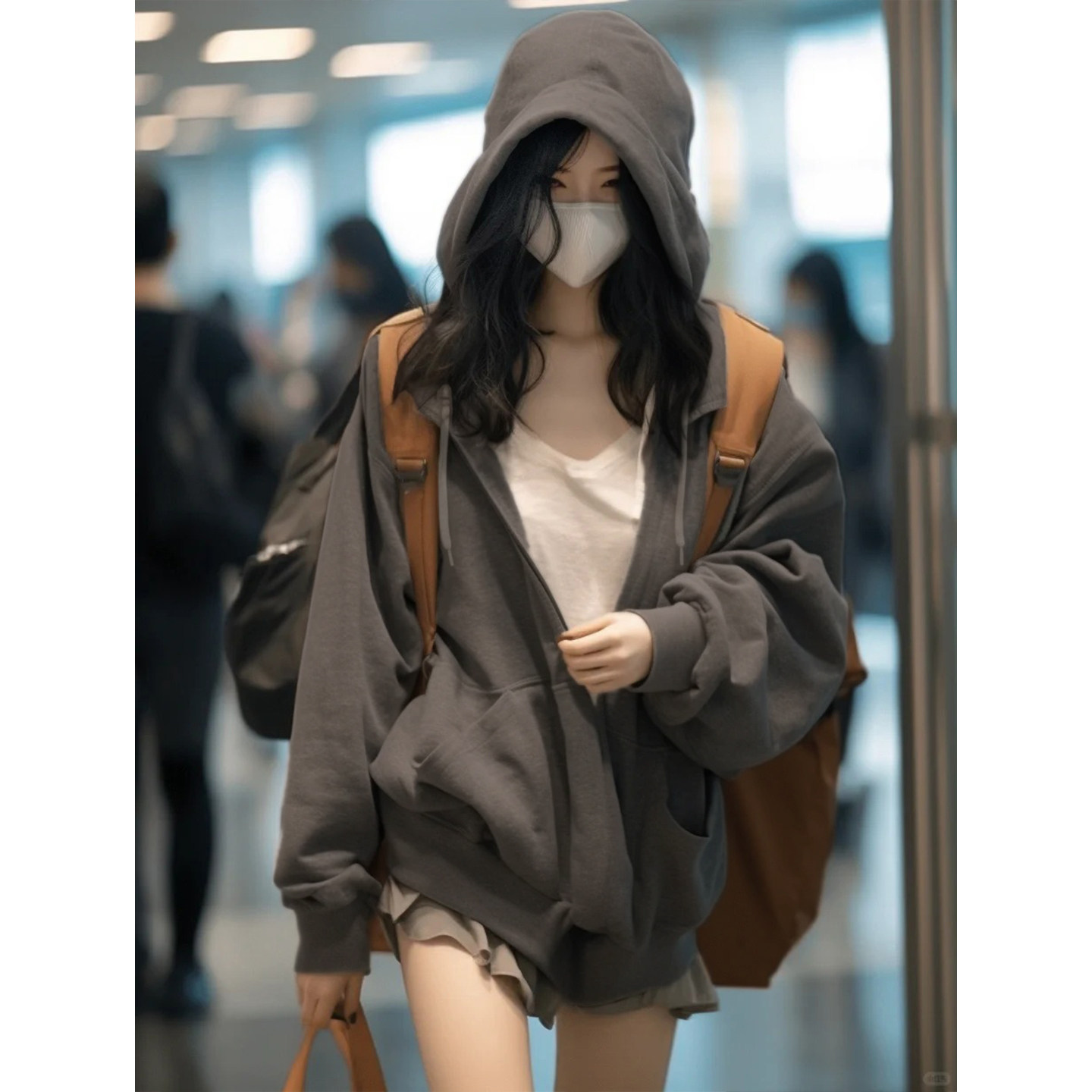 美式深灰色连帽卫衣外套女秋冬季韩系慵懒带帽开衫加厚新款小个子