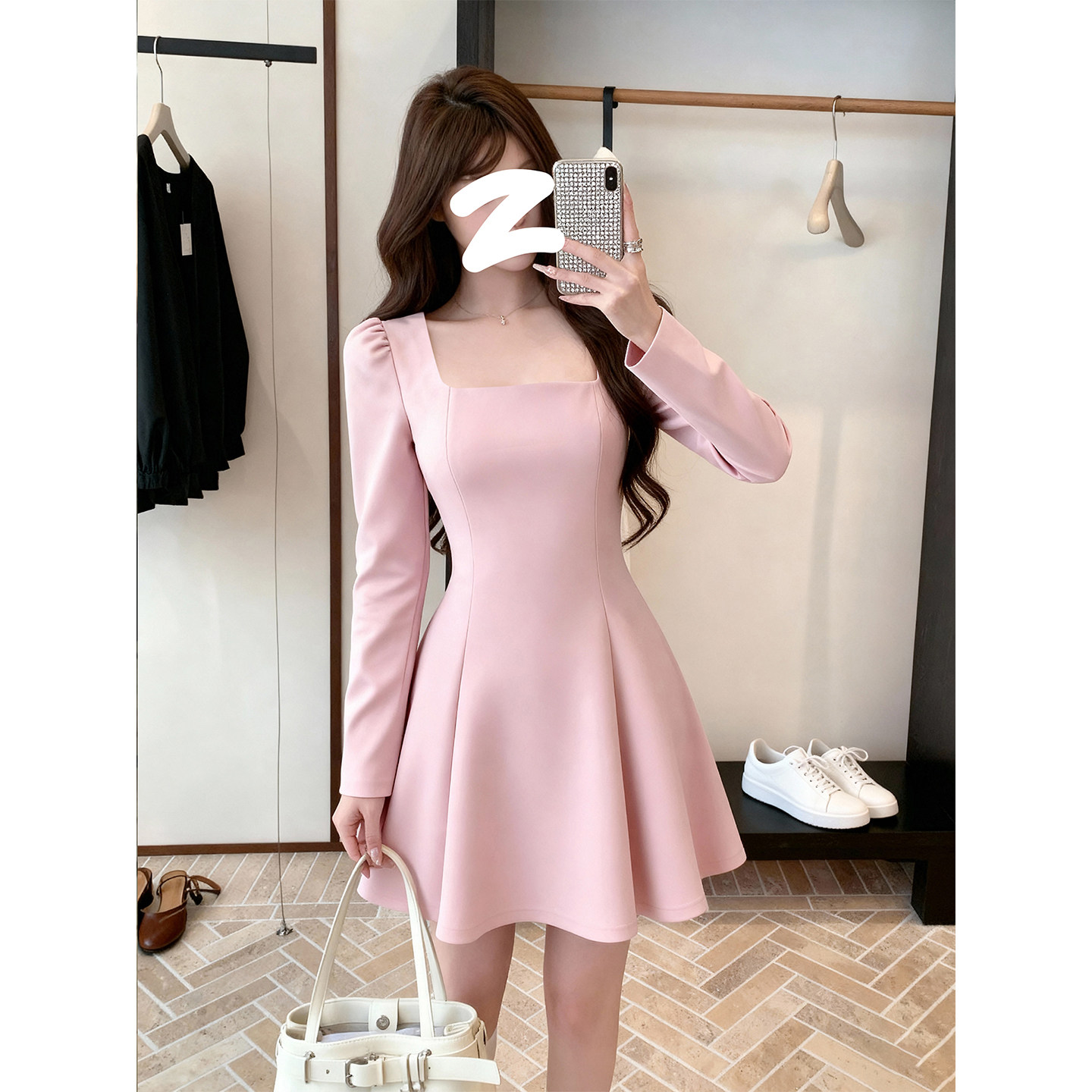 粉色长袖连衣裙女【赠运费险】