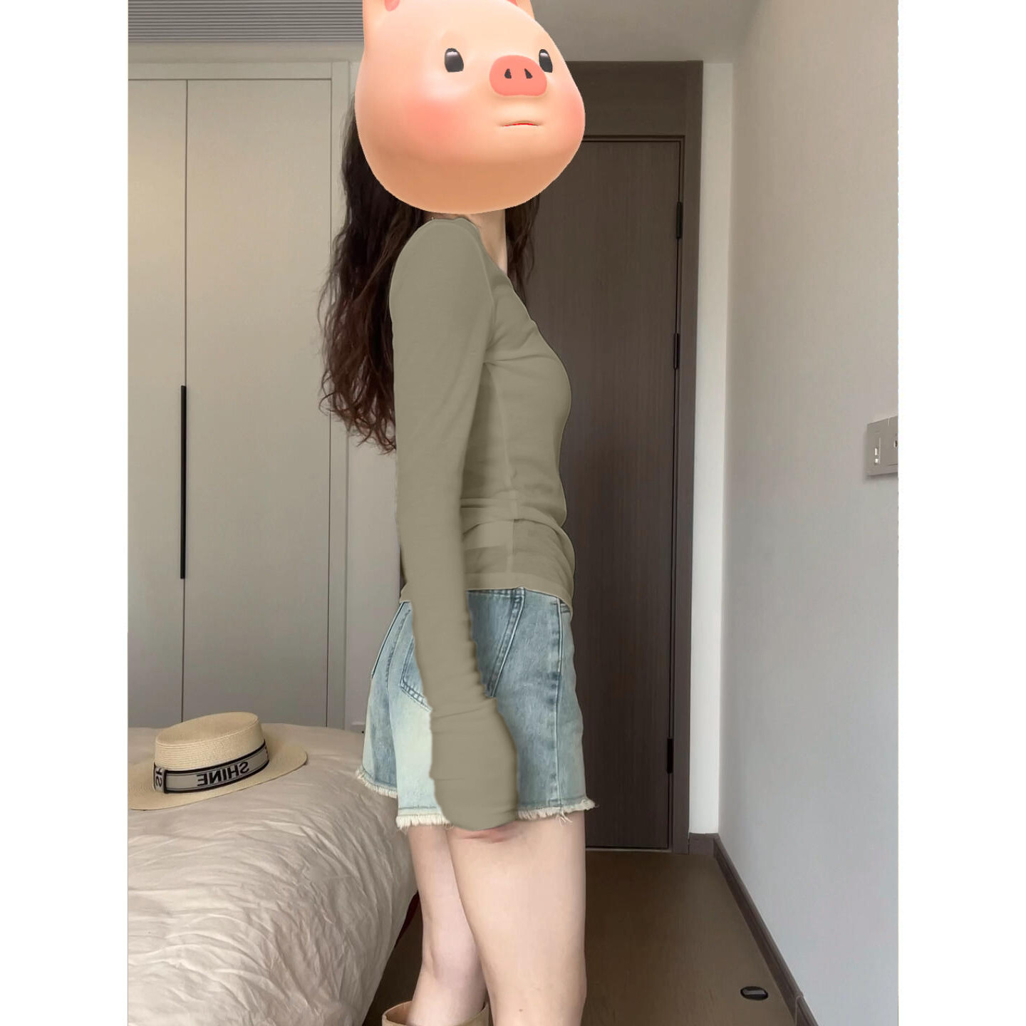 军绿色打底衫女内搭收腰紧身高级感修身微透防晒罩衫长袖t恤上衣