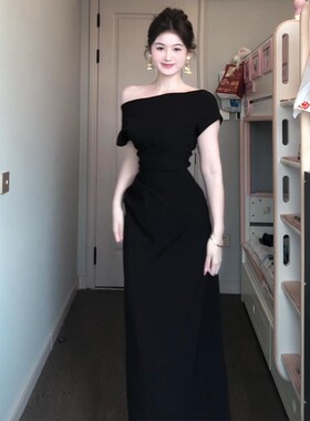 黑色礼服春夏季连衣裙女微胖绝美性感纯欲裙子高级感长裙御姐新款