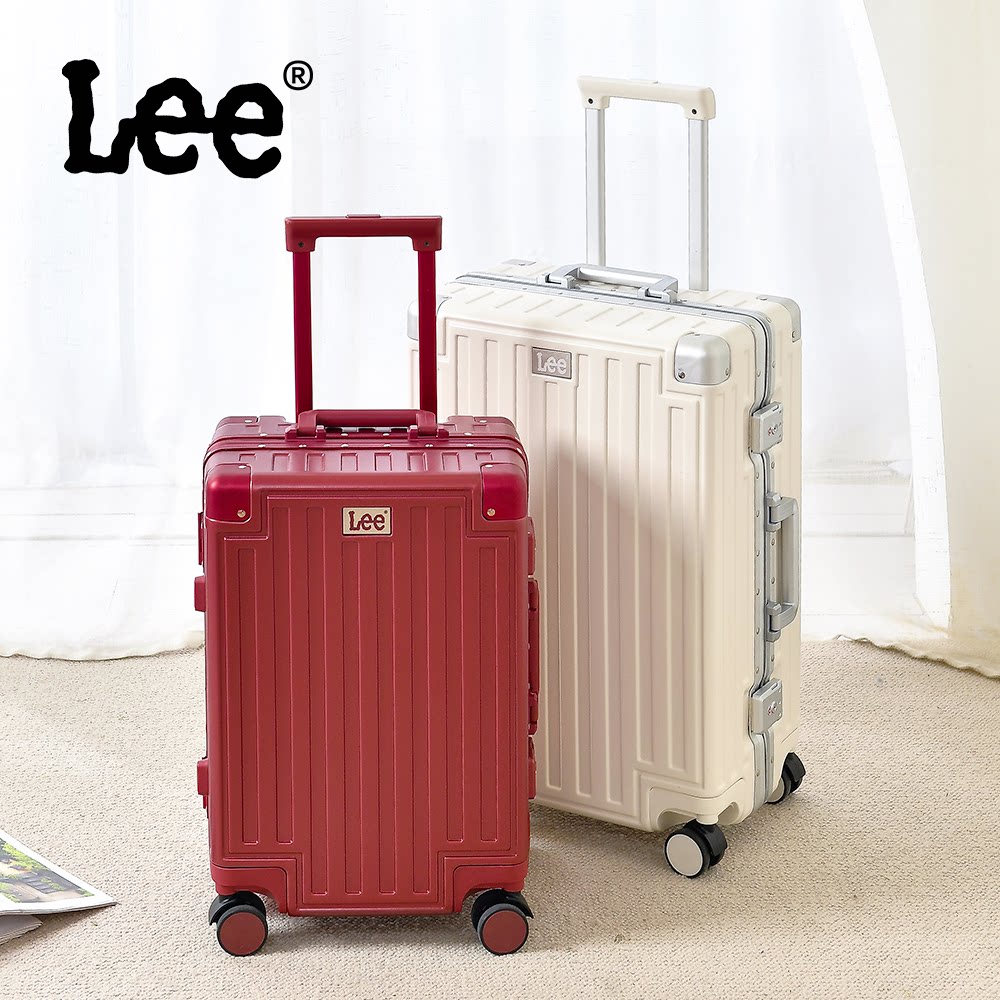 Lee铝框行李箱小型万向轮登机箱商务出差拉杆密码箱子红色嫁妆箱