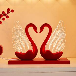 喜庆亚克力天鹅台灯桌面小摆件玄关卧室婚房装 饰情侣结婚订婚礼品