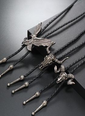 复古潮流动物老鹰牛头合金PU波洛领项链 欧美男士简约长款项链