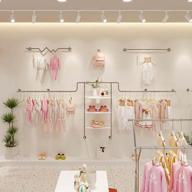 童装店展示架上墙不锈钢货架创意简约陈列衣服架子女装店挂衣架