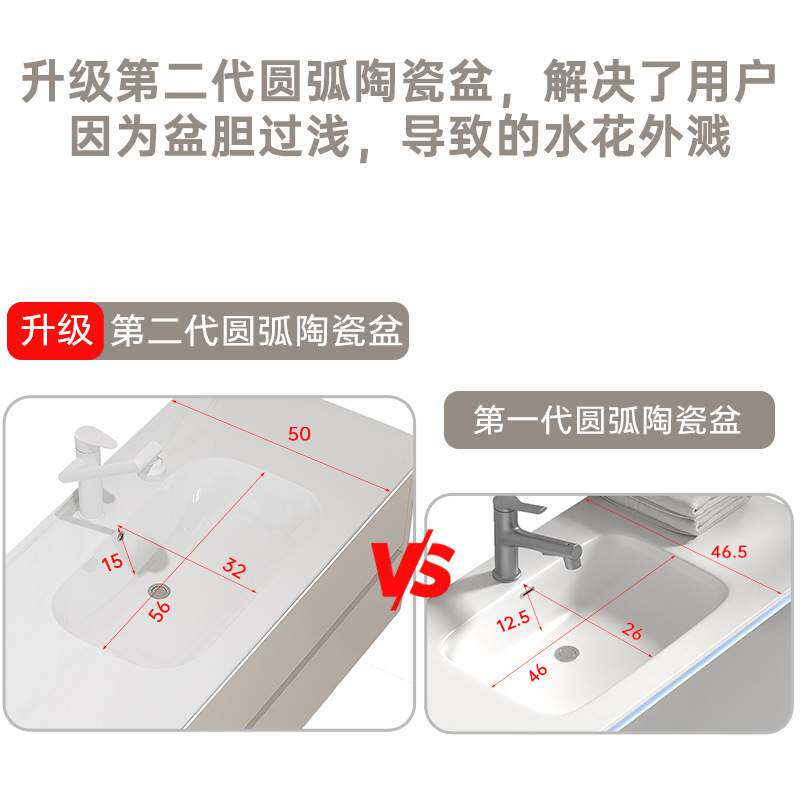 奶油白网红浴室柜除雾镜柜套装感应氛围灯免漆实木板一体盆