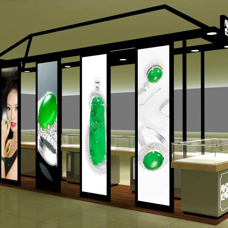 玻璃珠宝展示柜商场翡翠玉器首饰不锈钢展示台落地置物带灯展示架