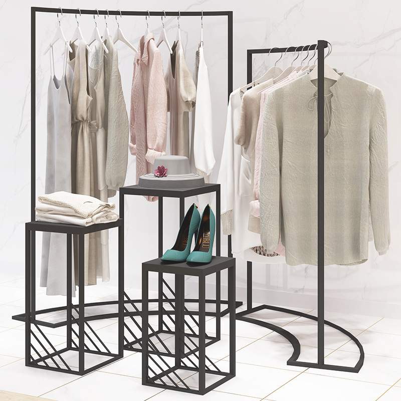 服装店展示架设计中岛展示柜女装店中间单杠简约高低橱窗台落地