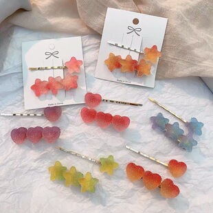 爱心渐变色一字夹发夹果冻软糖渐变发夹一字夹边夹可爱发饰头饰