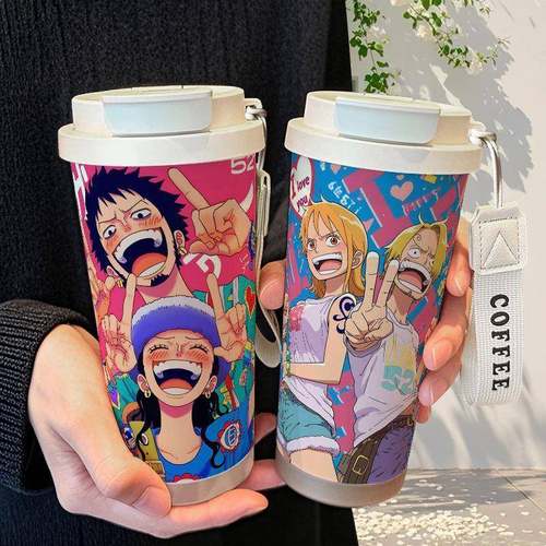 海贼王动漫保温杯不锈钢吸管双饮大容量咖啡水杯学生高颜值