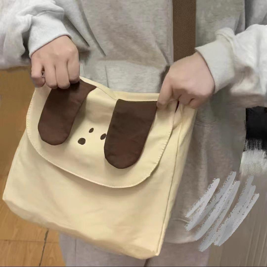 帕恰狗帆布袋可爱补习袋女大学生上课通勤书包大容量单肩包斜挎包