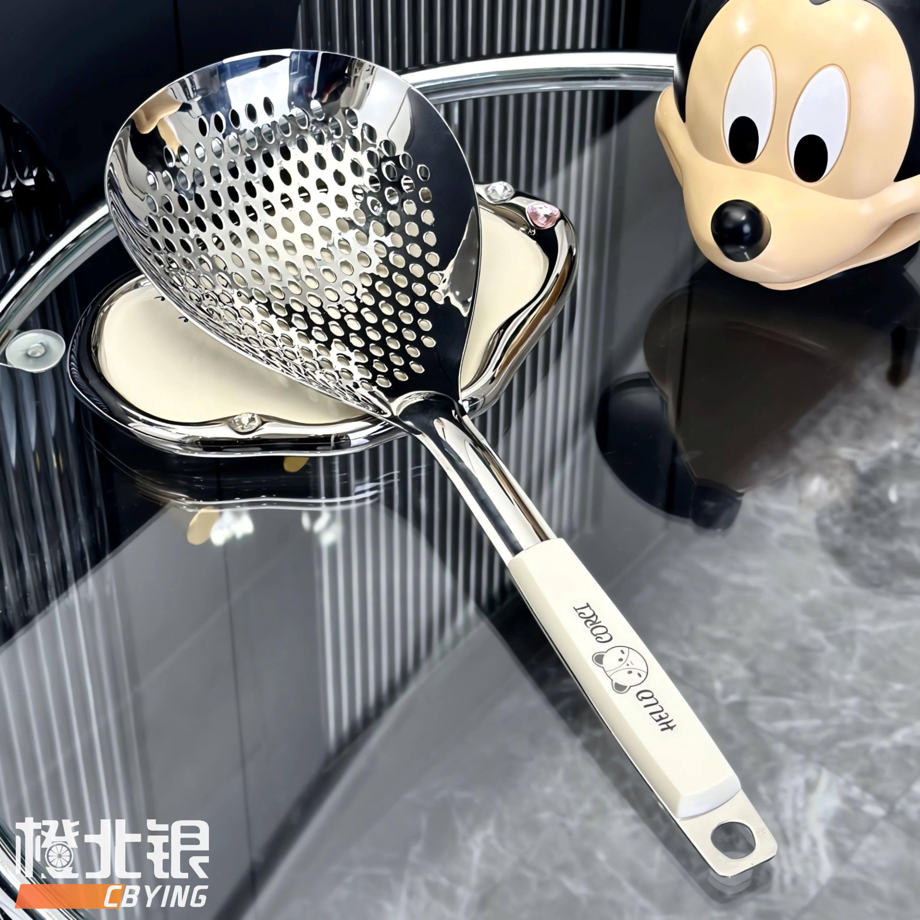 橙北银不锈钢大漏勺厨房捞面勺挂耳漏勺家用食品级油炸涮肉勺