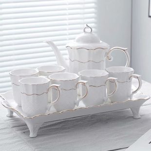轻奢水具乔迁茶具套装 欧式 家用客厅茶杯杯子陶瓷水杯结婚杯具水壶