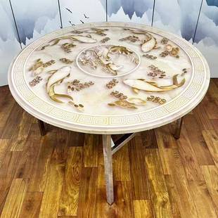 不锈圆桌可折叠桌NFT钢1.5米彩色厚家用餐桌饭桌烤加火桌子免安装