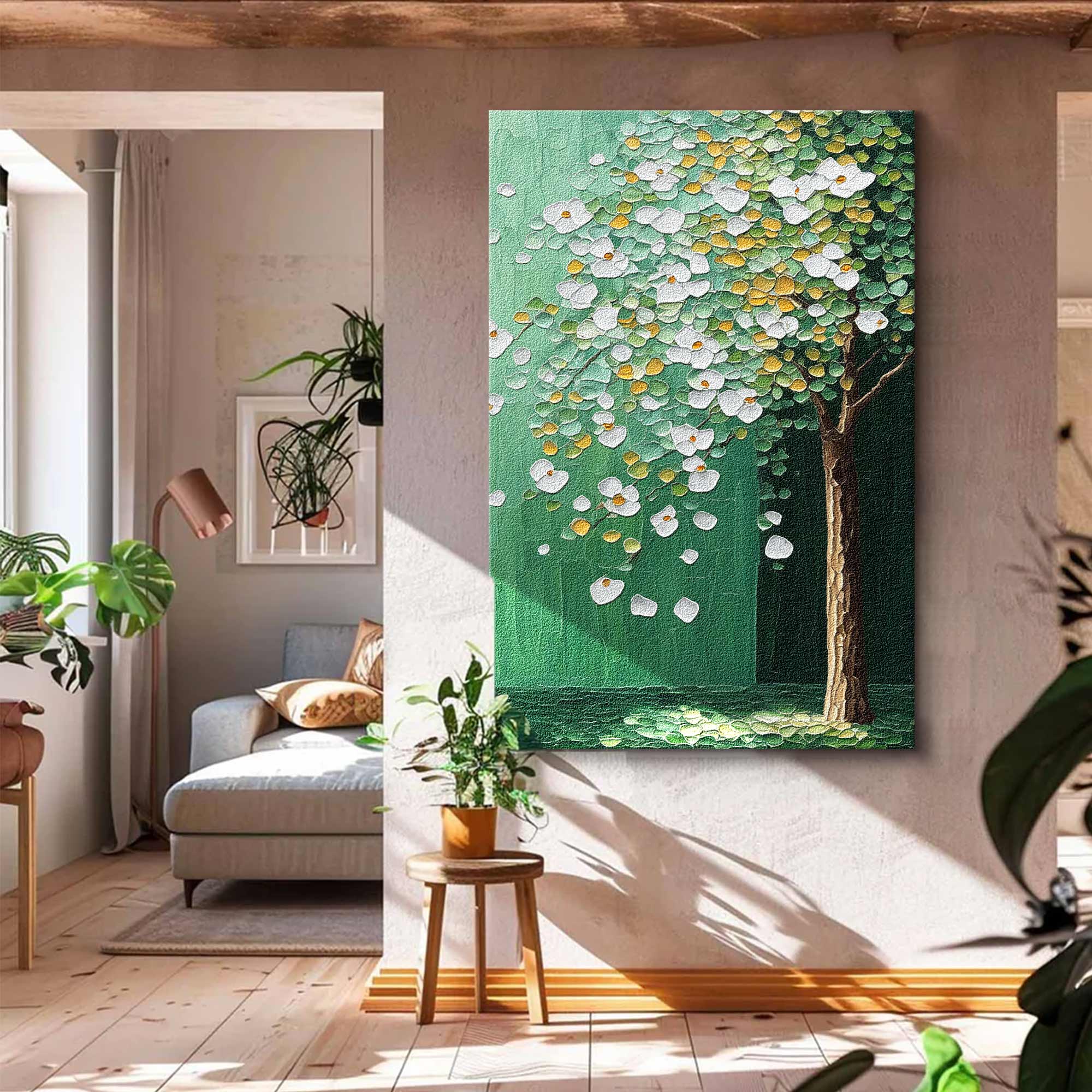 绿色发财树装饰画画客厅墙面高级感饭厅挂画画玄关艺术背景墙肌理图片