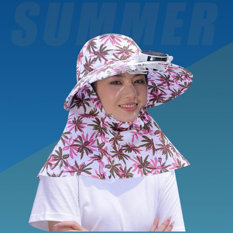 太阳帽女夏季太阳能充电风扇帽遮脸面罩采茶凉帽下地干活防晒帽子