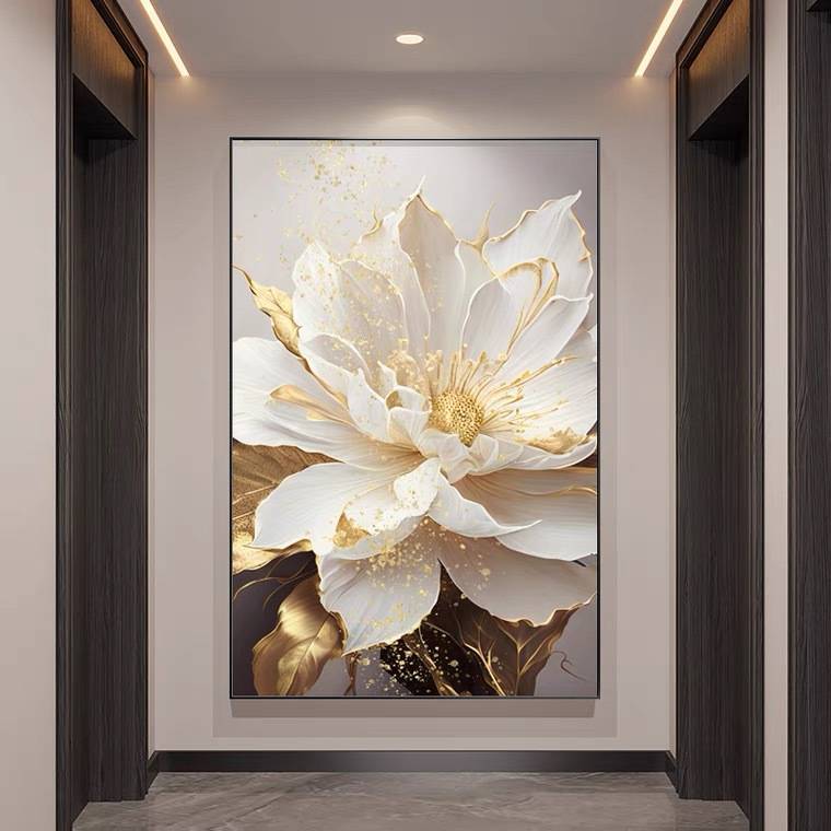 入户玄关装饰画现代轻奢牡丹花卉挂画大气走廊过道楼梯间餐厅壁画图片