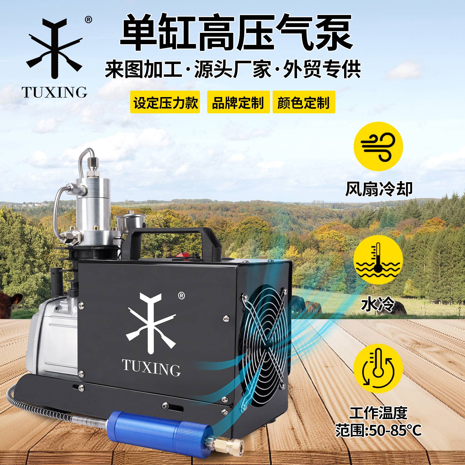 TUXING高压充气泵30mpa单缸高压电动打气机220v打气泵 自动停机