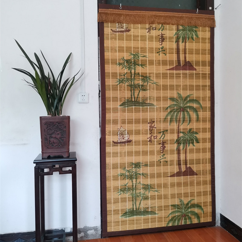 夏季新款竹门帘中式田园风格家用防E蚊蝇竹子门帘咖啡色卧室竹帘