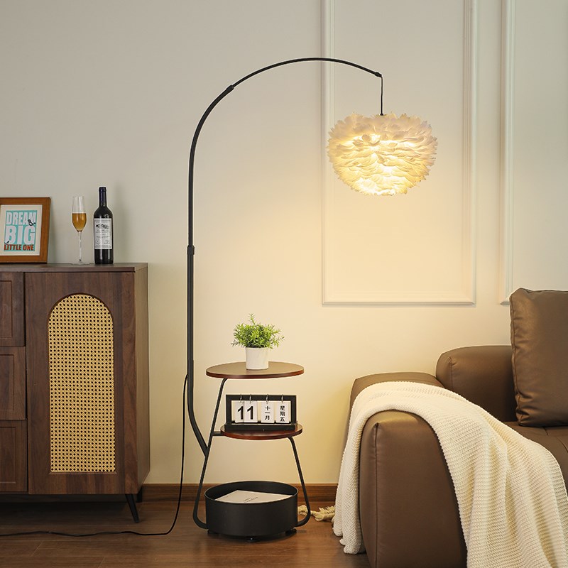 羽毛钓鱼灯落地灯客厅卧室沙发旁A边几法式中古公主风氛围床头台