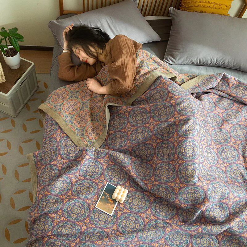 A类母婴级全棉色织双层纱多功能C盖毯空调薄被子纯棉纱水洗床单盖