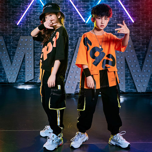 架子鼓儿童演出服装女童爵士舞套装宽松帅气学生嘻哈Y男童街舞潮