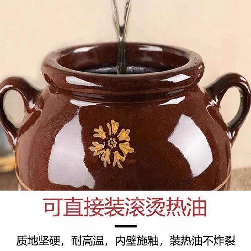 10斤装猪油罐家用耐高温陶瓷荤油坛F子带盖老式土陶存油缸腌肉容
